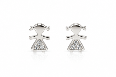 Orecchini a Lobo Bimba con Zirconi in Oro Bianco 18Kt