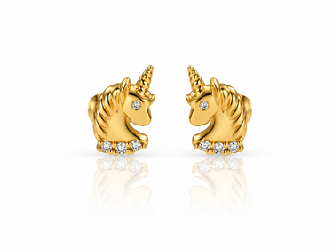 Orecchini Unicorno con Zirconi in Oro Giallo 18Kt