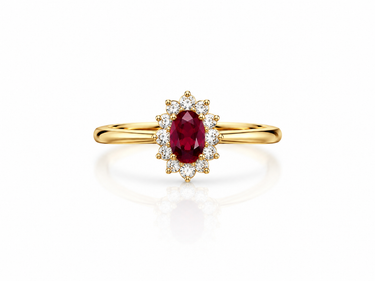 Anello con Rubino Sintetico Ovale e Zirconi in Oro Giallo 18Kt