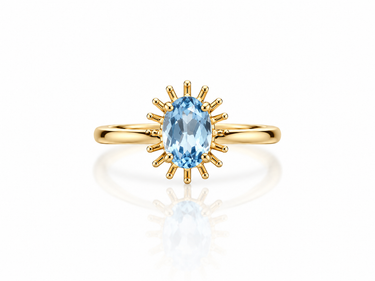 Anello con Acquamarina Sintetica Ovale in Oro Giallo 18Kt
