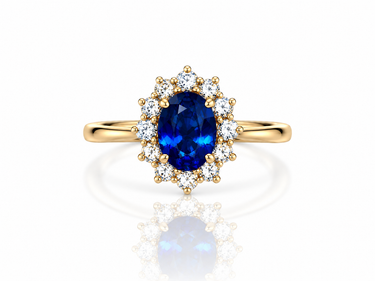 Anello con Zaffiro Sintetico Ovale e Zirconi in Oro Giallo 18Kt