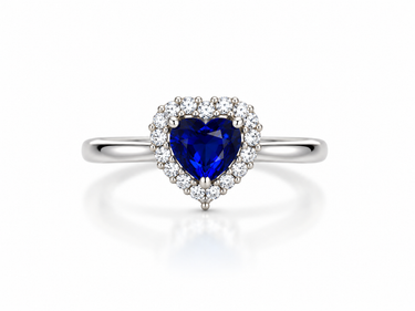 Anello in Oro Bianco 18kt con Zaffiro Sintetico a Cuore e Zirconi