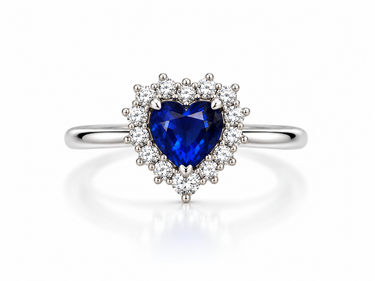 Anello Cuore in Oro Bianco 18 kt con Zaffiro Sintetico e Zirconi