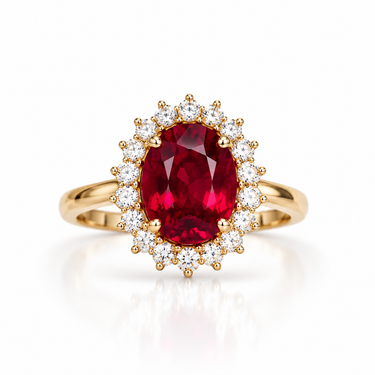 Anello in Oro Giallo 18kt con Rubino Sintetico Ovale e Zirconi