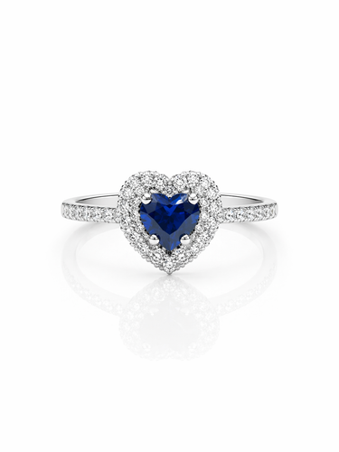 Anello a Cuore in Oro Bianco 18Kt con Zaffiro Sintetico – Elegante e Romantico