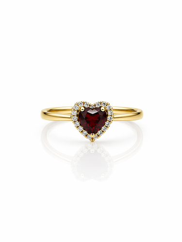 Anello a Cuore in Oro Giallo 18Kt con Rubino Sintetico – Elegante e Romantico