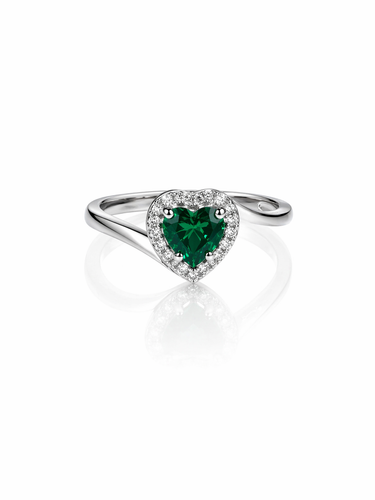 Anello a Cuore in Oro Bianco 18Kt con Smeraldo Sintetico – Elegante e Romantico