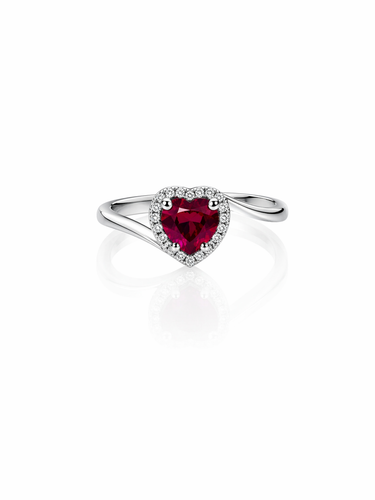 Anello a Cuore in Oro Bianco 18Kt con Rubino Sintetico – Elegante e Romantico