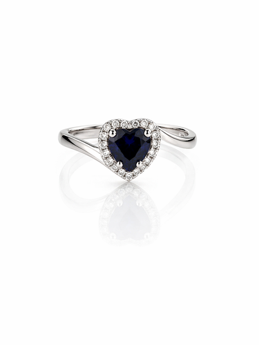 Anello a Cuore in Oro Bianco 18Kt con Zaffiro Sintetico – Elegante e Romantico