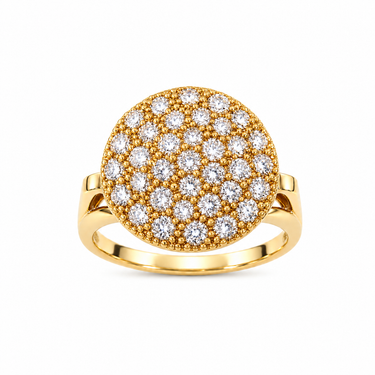 Anello Pavé in Oro Giallo 18Kt - Design Bombato Con Zirconi