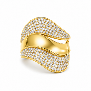 Anello Fascia Ondulata in Oro Giallo 18Kt Con Zirconi