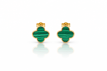 Orecchini a Lobo Quadrifoglio in Oro Giallo 18Kt e Malachite