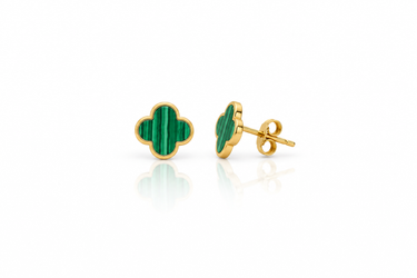 Orecchini a Lobo Quadrifoglio in Oro Giallo 18Kt e Malachite