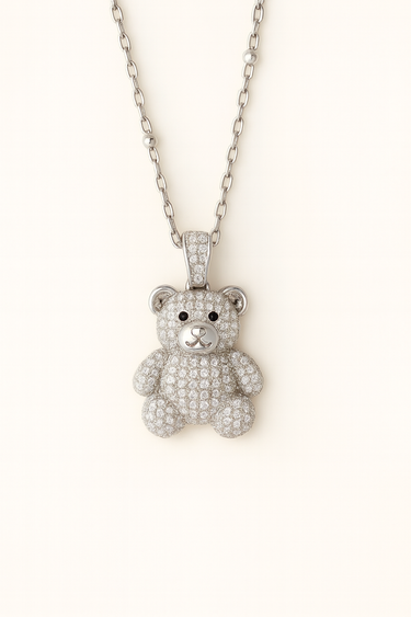 Collana Mini Teddy in Acciaio Inossidabile con Zirconi Bianchi 🤍🧸