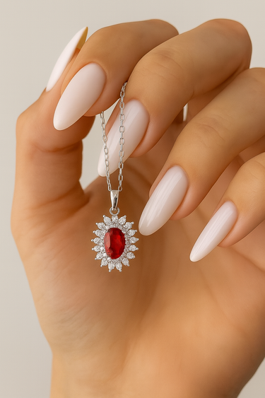 Collana Kate in Argento 925 con Pietra Rossa e Zirconi Bianchi