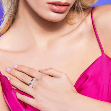 Anello in Argento con Cuori e Zirconi