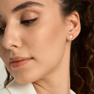 Orecchini con cuore pavé e angelo in argento rosato GIA441
