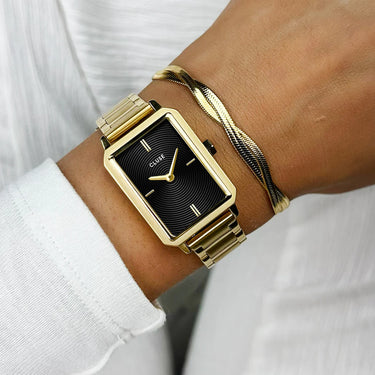 Orologio Fluette in acciaio, trama circolare nero, colore oro CW11512