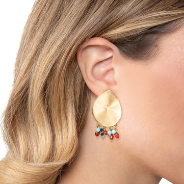 Orecchini Pendenti a Goccia Con Corallo e Pietre Aluna Nivy OARP0569#G