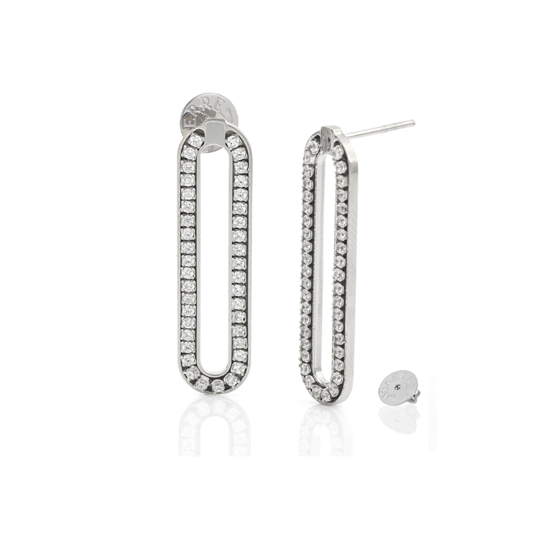 Orecchini Paper Clip in Argento Bianco e Zirconi Unoaerre 5784