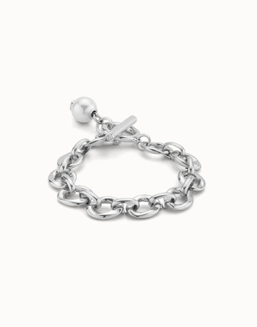 Bracciale Placcato Argento Sterling Con Maglie e Charm a Perla PUL2365BPLMTL0M