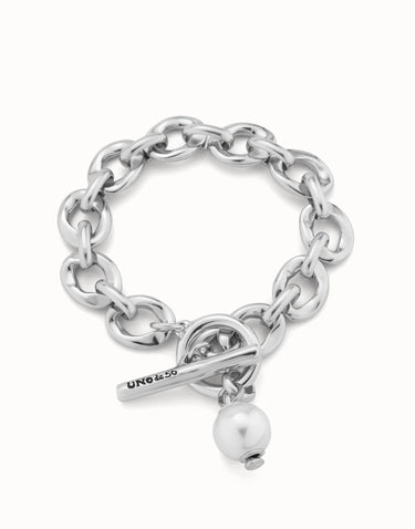 Bracciale Placcato Argento Sterling Con Maglie e Charm a Perla PUL2365BPLMTL0M