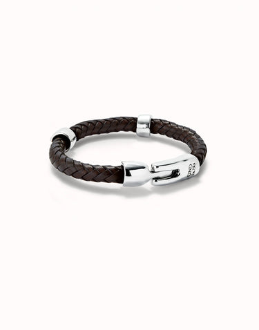 Bracciale Cuoio Intrecciato Con 2 Circonferenze Placcate Argento Sterling PUL2459MARMTL0L