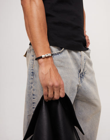 Bracciale In Cuoio Tubolare Intrecciato Con Chiusura Placcato Argento Sterling PUL2460NGRMTL0L