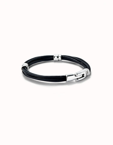 Bracciale In Cuoio Placcato Argento Con 2 Circonferenze PUL2492NGRMTLXL