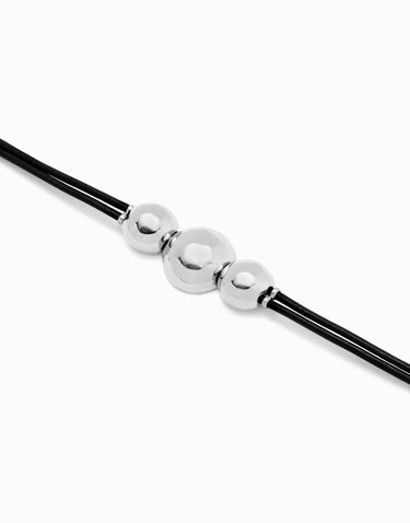 Bracciale In Cuoio Con Tre Sfere Grandi Centrali Placcate Argento Sterling PUL2522MARMTL0M