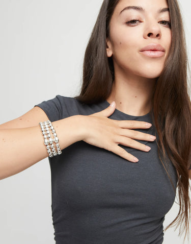 Bracciale Formato Da Tre File di Perline Placcate Argento Sterling PUL2550MTL0000L