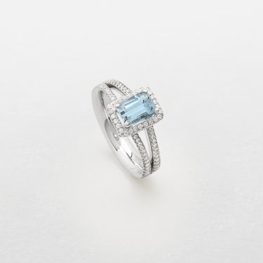 Anello In oro Bianco, Diamanti e Acquamarina AB16977BA
