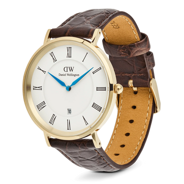 Orologio Daniel Wellington Classic Roman Numerals Date Dark Brown Croc Belly Gold DW00100912