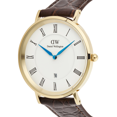 Orologio Daniel Wellington Classic Roman Numerals Date Dark Brown Croc Belly Gold DW00100912
