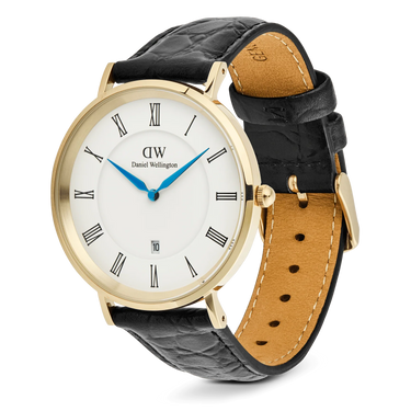 Orologio Daniel Wellington Classic Roman Numerals Date Black Croc Belly Gold DW00100915